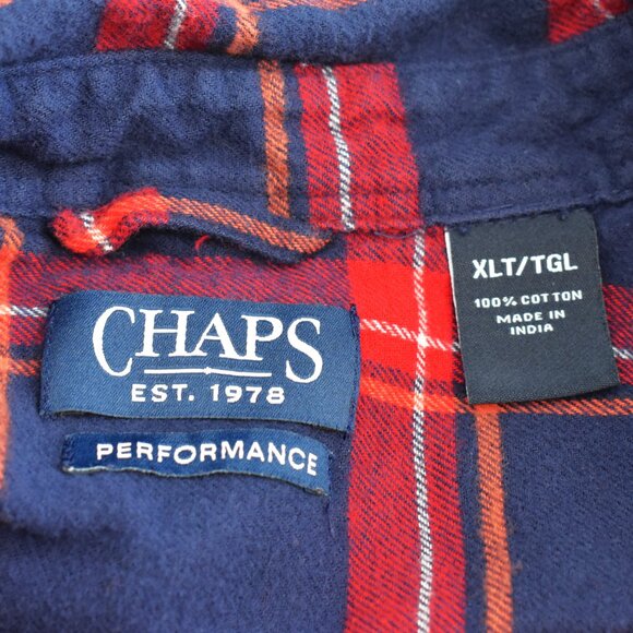Men's Chaps Performance Button Up Plaid Flannel Shirt Long Sleeve XLARGE Red - Picture 10 of 11